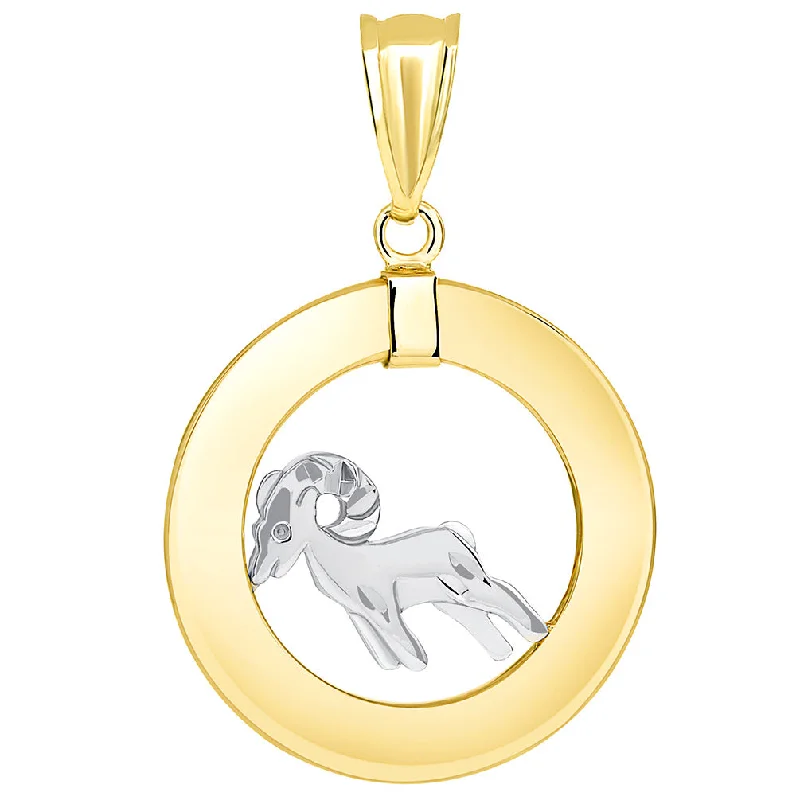 14k Two Tone Gold Open Circle Aries Zodiac Sign Pendant