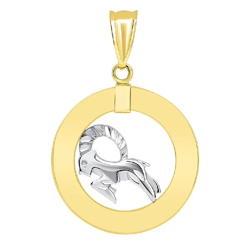 14k Two Tone Gold Open Circle Capricorn Zodiac Sign Pendant