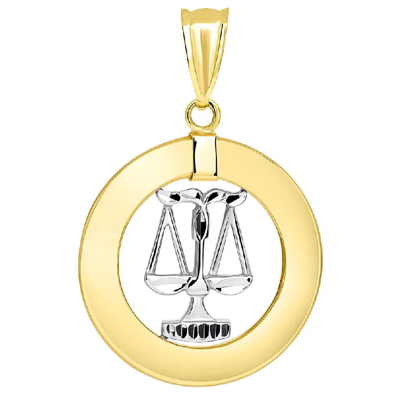 14k Two Tone Gold Open Circle Libra Zodiac Sign Pendant