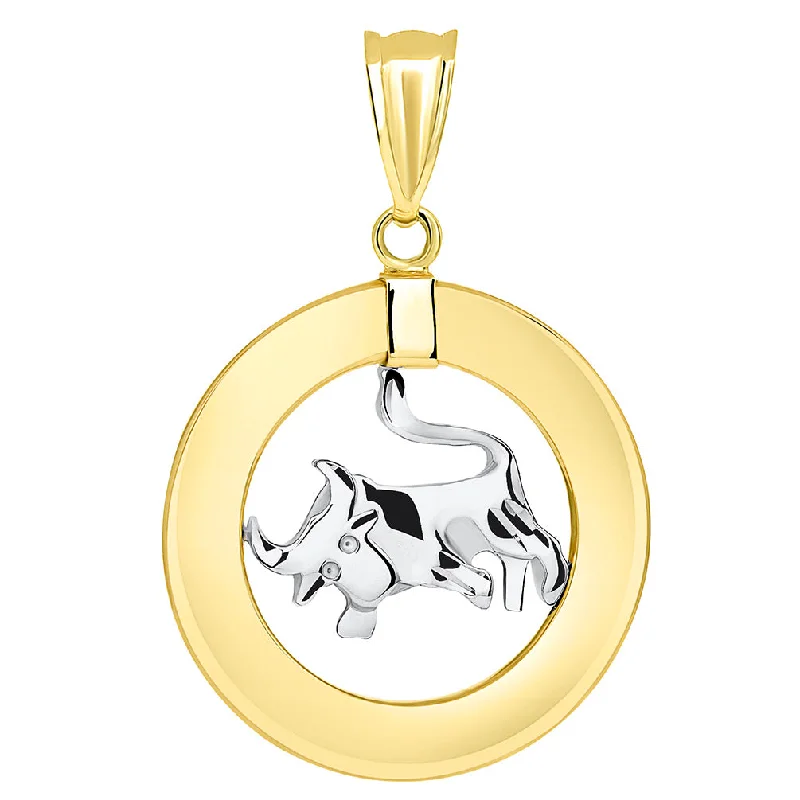 14k Two Tone Gold Open Circle Taurus Zodiac Sign Pendant