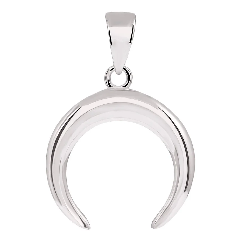 14k White Gold Double Horn Crescent Moon Pendant with High Polish