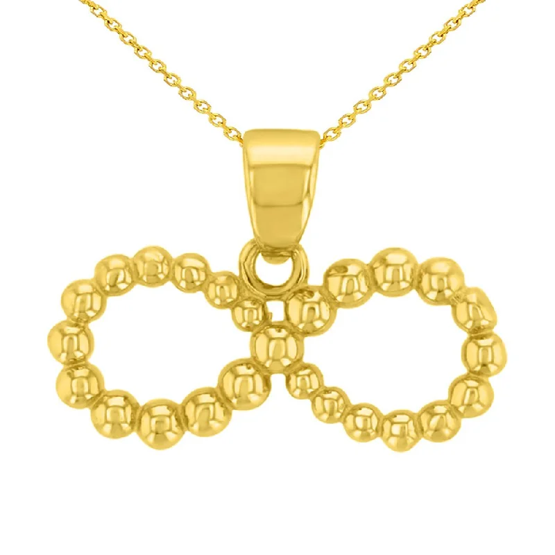 14K Yellow Gold Beaded Style Infinity Pendant Necklace