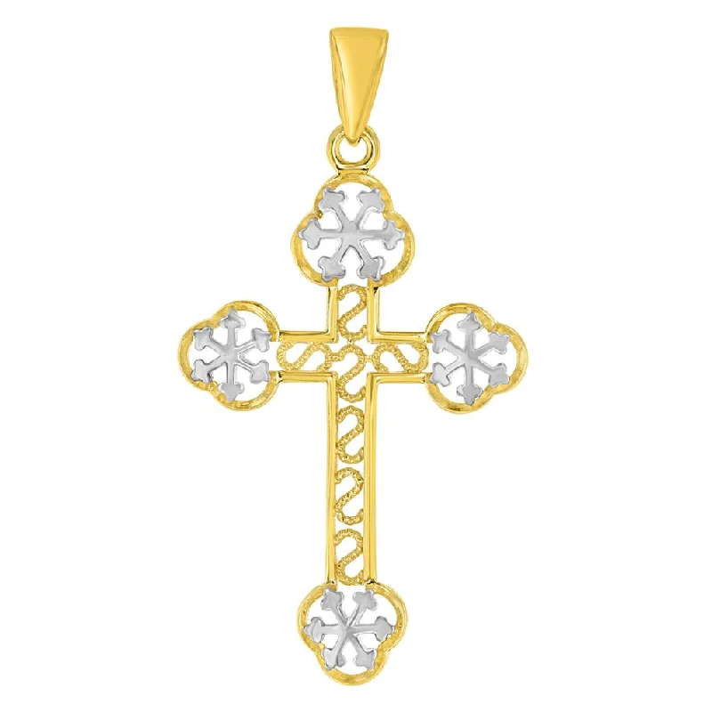 14K Yellow Gold Eastern Orthodox Cross Charm Pendant