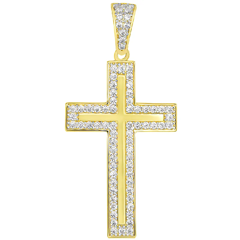 14k Yellow Gold Elegant Traditional Latin Cross Pendant with Cubic Zirconia