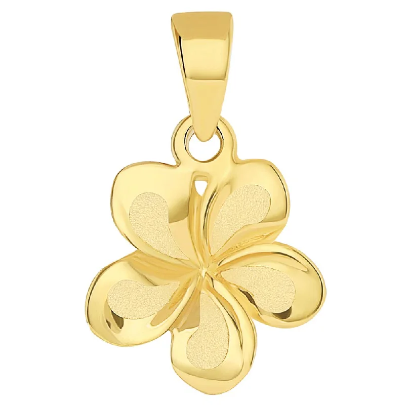 14k Yellow Gold High Polished Small Hawaiian Plumeria Flower Charm Pendant