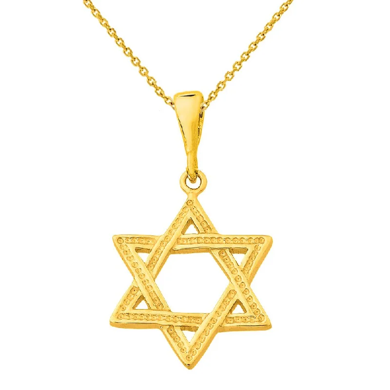 14k Yellow Gold Jewish Star of David Charm Pendant with Chain Necklace