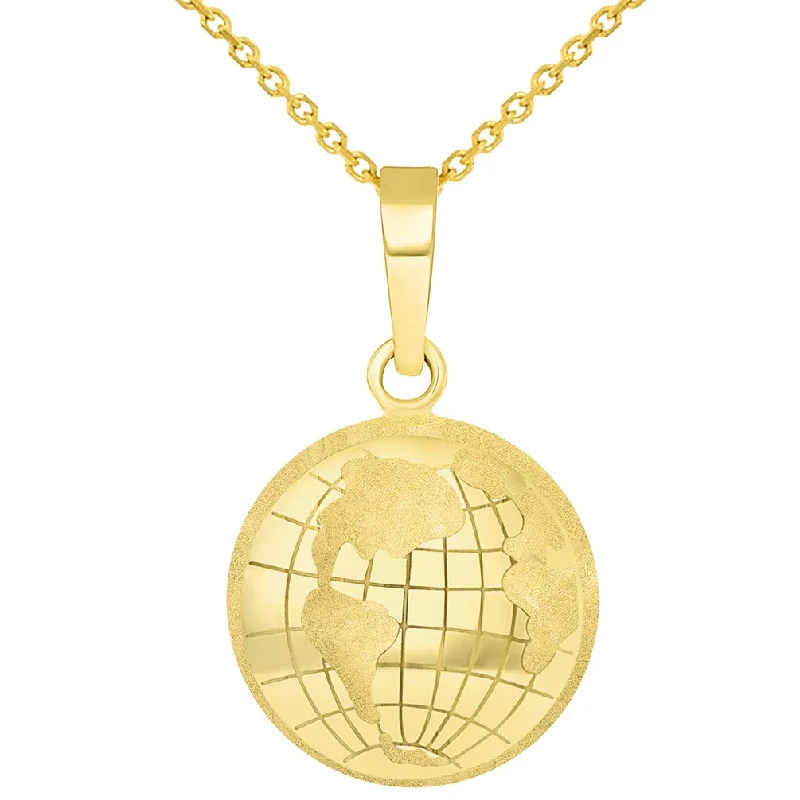 14k Yellow Gold Longitude and Latitude World Map Pendant Necklace