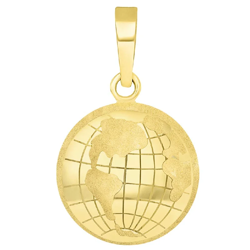 14k Yellow Gold Longitude and Latitude World Map Pendant