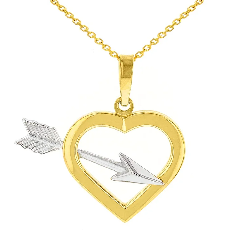 14K Yellow Gold Open Heart with Love Arrow Pendant Necklace