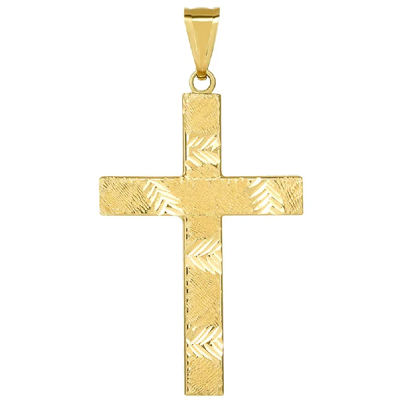 14k Yellow Gold Polished and Textured Reversible Religious Plain Cross Pendant