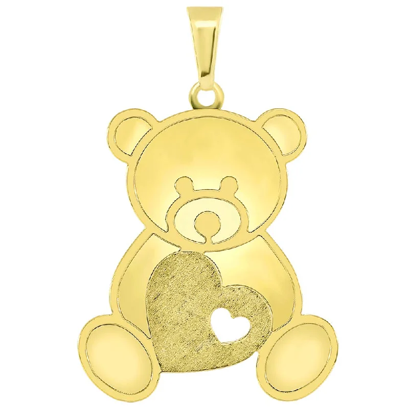 14k Yellow Gold Teddy Bear Holding Heart Pendant