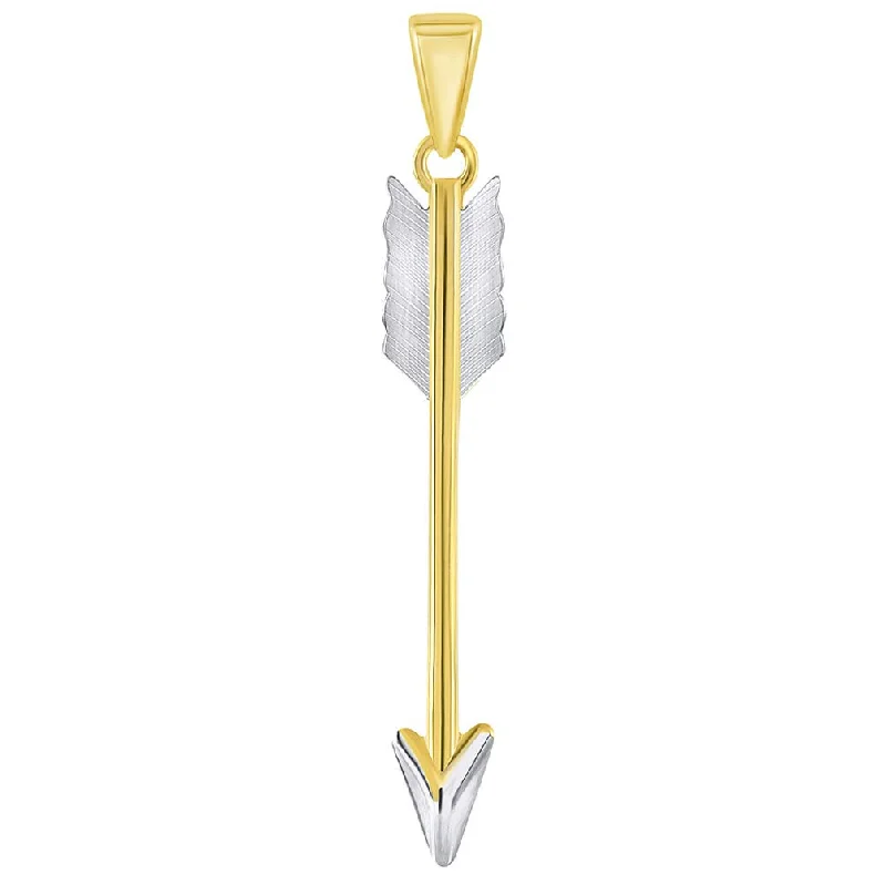 14k Yellow Gold Tribal Feather Arrow Charm Pendant