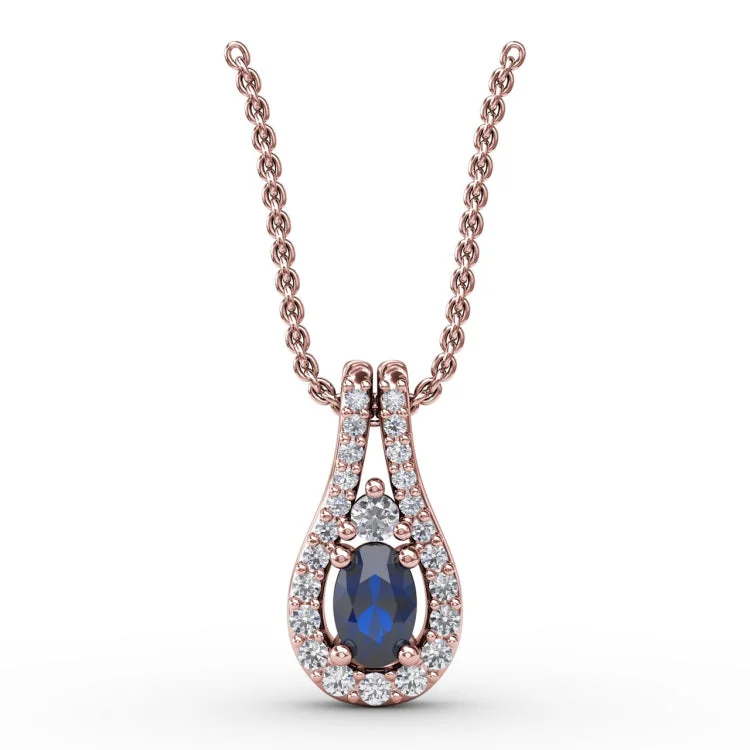 Halo Teardrop Sapphire and Diamond Pendant