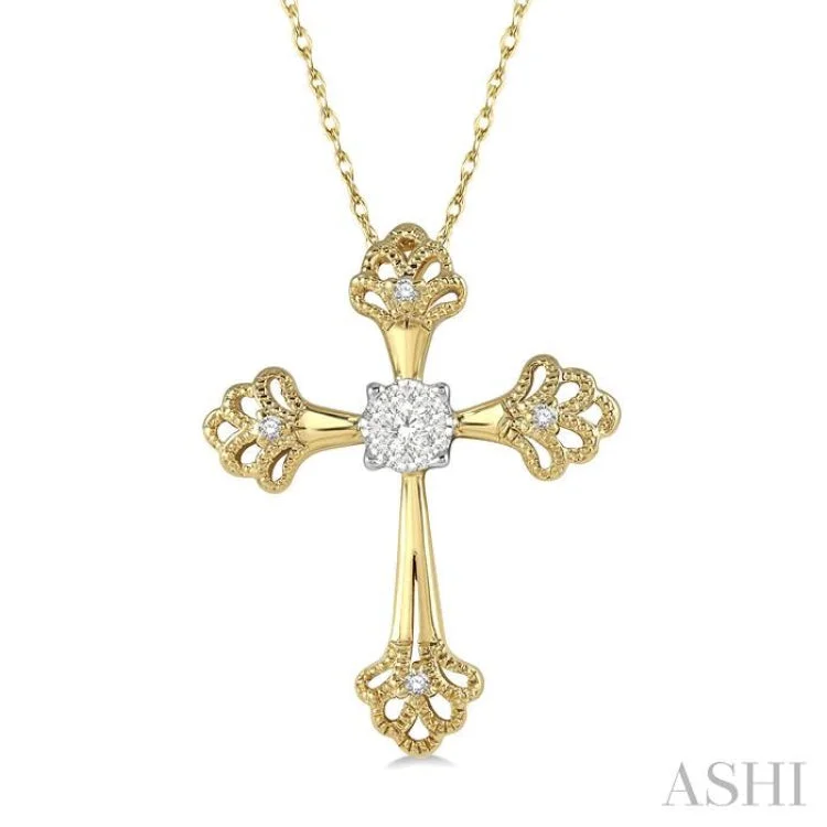 1/8 Ctw Tree Shape Cross Charm Round Cut Diamond Pendant With Chain in 14K Yellow and White Gold