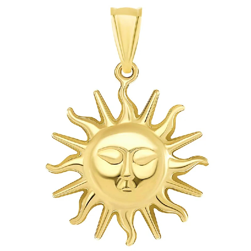 High Polish 14k Yellow Gold 2D Sixteen Rays Sun Face Pendant