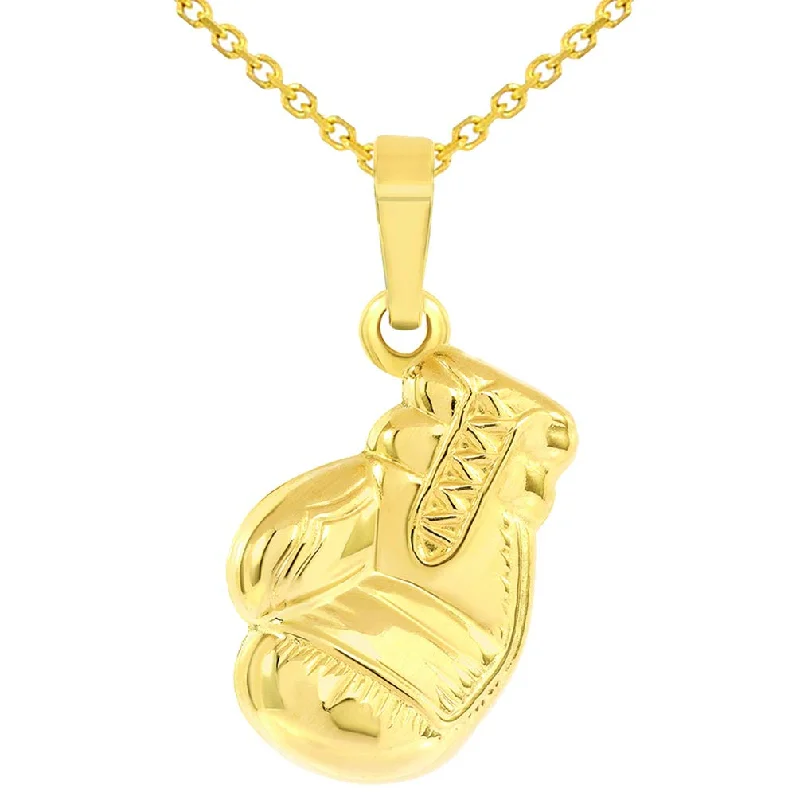 High Polish 14k Yellow Gold 3D Single Boxing Glove Charm Sports Pendant Necklace