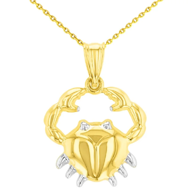 High Polish 14K Yellow Gold Cancer Zodiac Sign Pendant Crab Charm with Chain Necklace