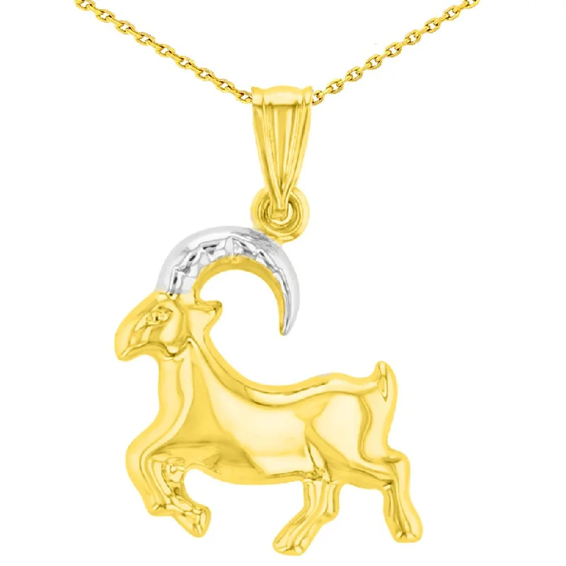 High Polish 14K Yellow Gold Capricorn Zodiac Sign Charm Pendant with Chain Necklace