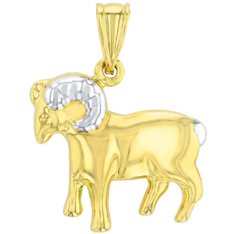 High Polish 14K Yellow Gold Ram Pendant Aries Zodiac Sign Charm