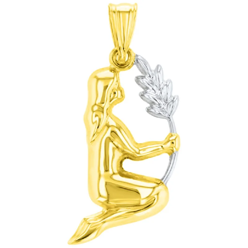 High Polish 14K Yellow Gold Virgo Zodiac Sign Holding Wheat Charm Pendant