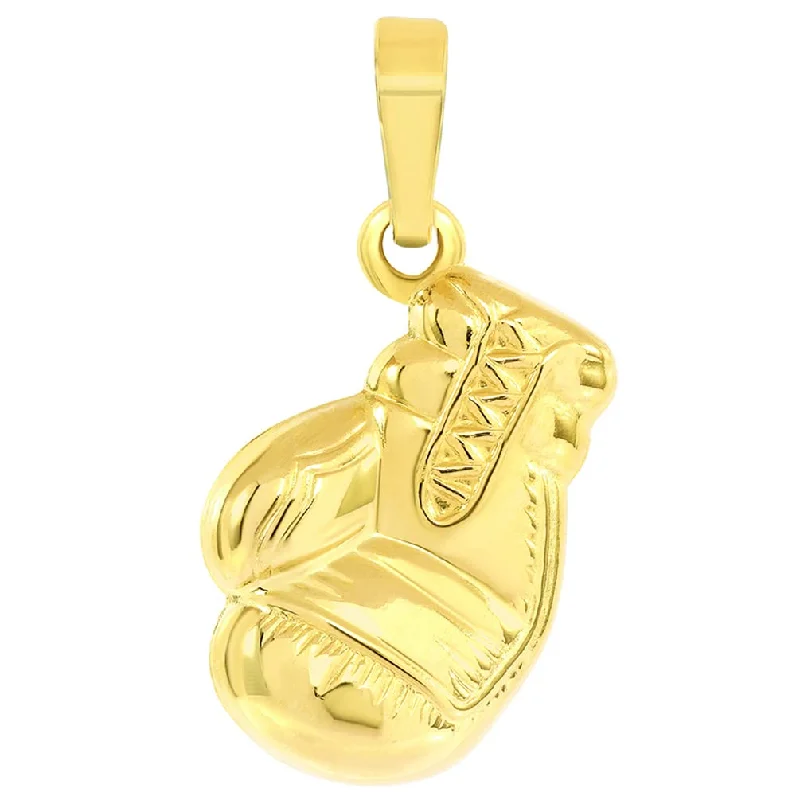 High Polish 14k Gold Necklace with 3D Single Boxing Glove Charm Sports Pendant - 3 Color Varients