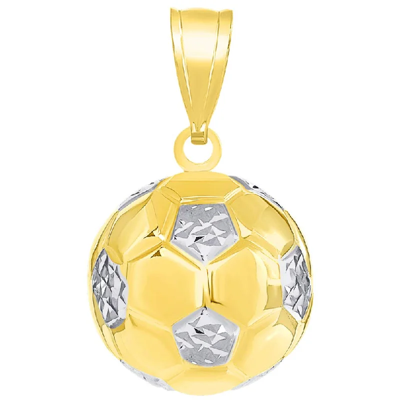 14K Yellow Gold Soccer 3D Ball Charm Futbol Sports Pendant High Polish