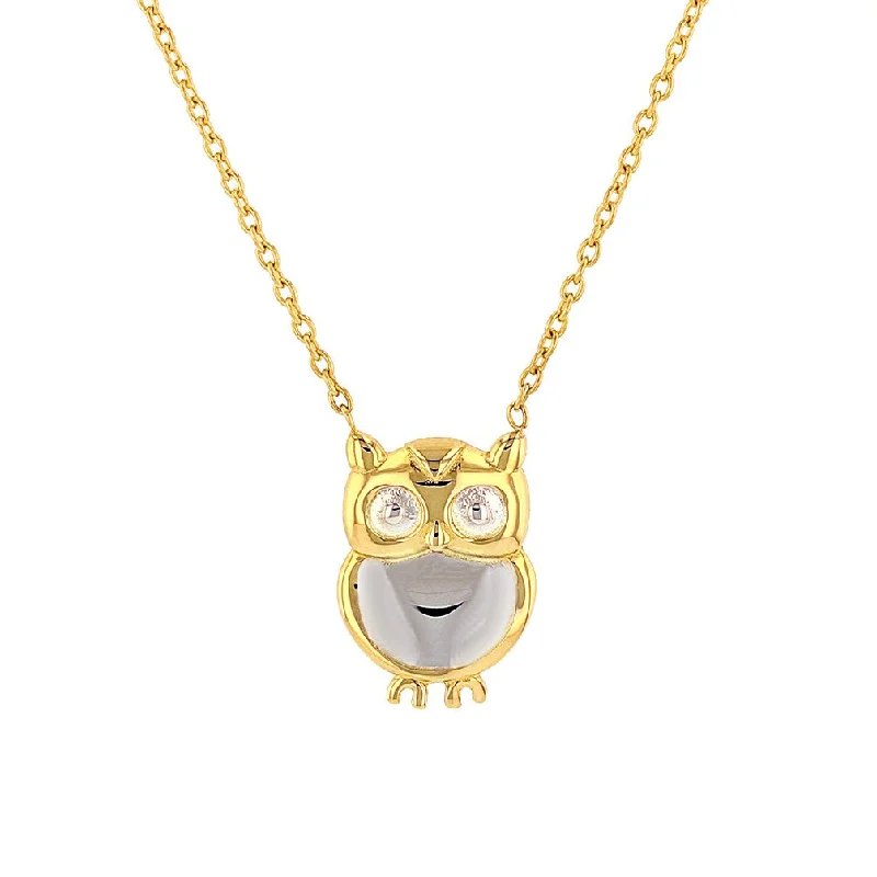 JewelryAmerica Solid 14K Yellow Gold Owl Charm Two Tone Bird Pendant Necklace