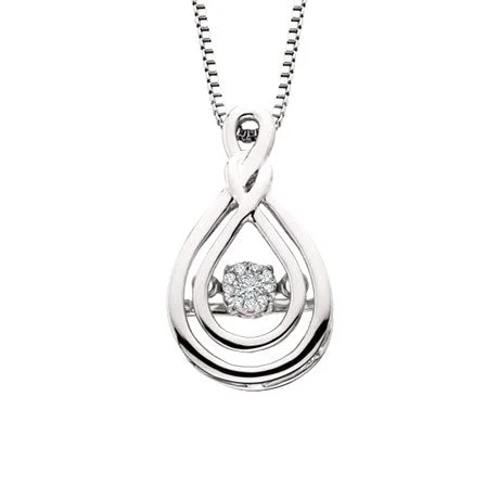 This double infinity diamond pendant is part of the Diamond Dancer collection, a line of moving diamond jewelry. The center cluster is set away from the skin so it constantly shimmy and shakes, dancing with the wearer's slightest movement. The pendan...