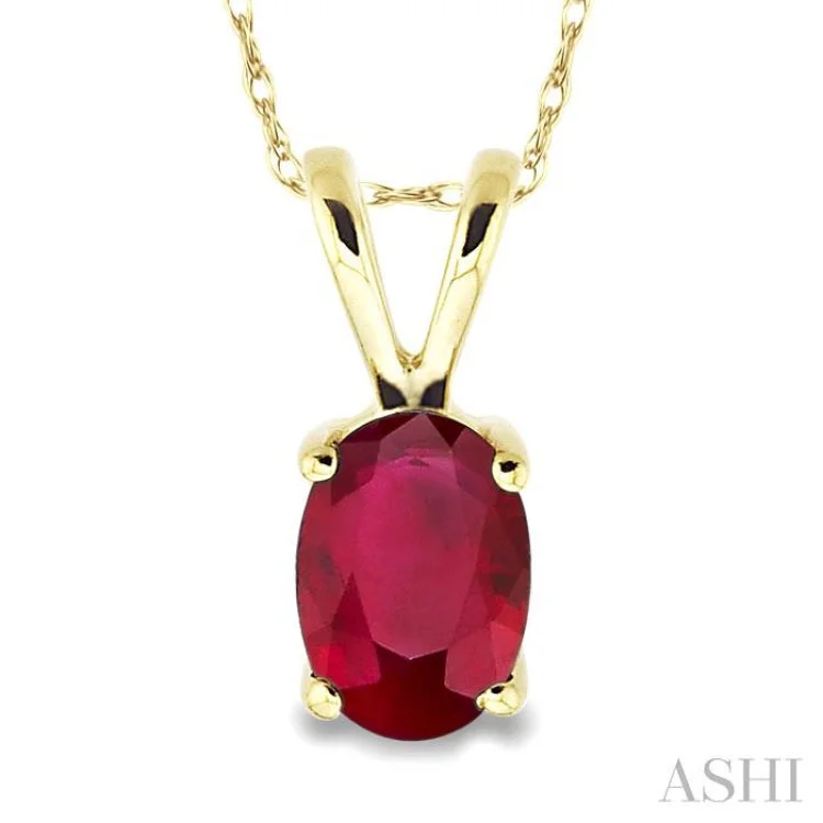 6x4 MM Oval Cut Ruby Pendant in 14K Yellow Gold with Chain