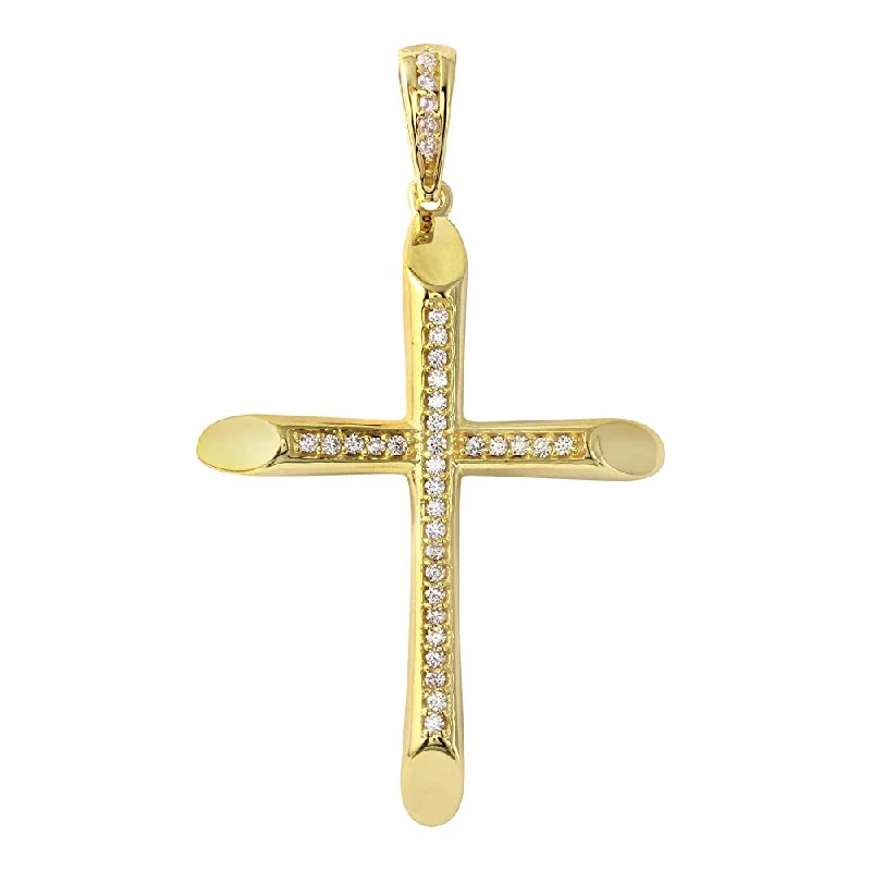 Religious by Jewelry America Polished 14K Yellow Gold Tube Cross Crucifix Charm Pendant with Cubic Zirconia