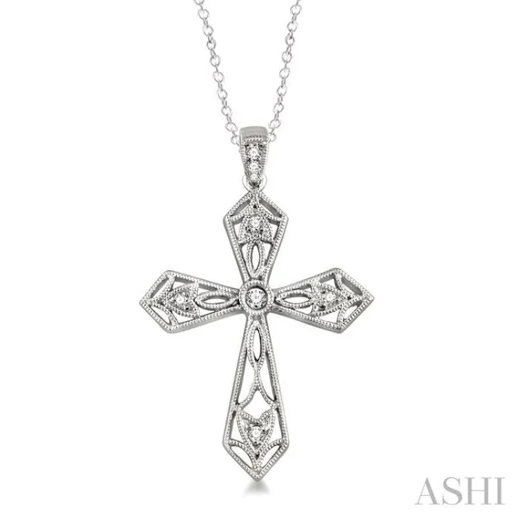 1/20 Ctw Single Cut Diamond Cross Pendant in Sterling Silver with Chain