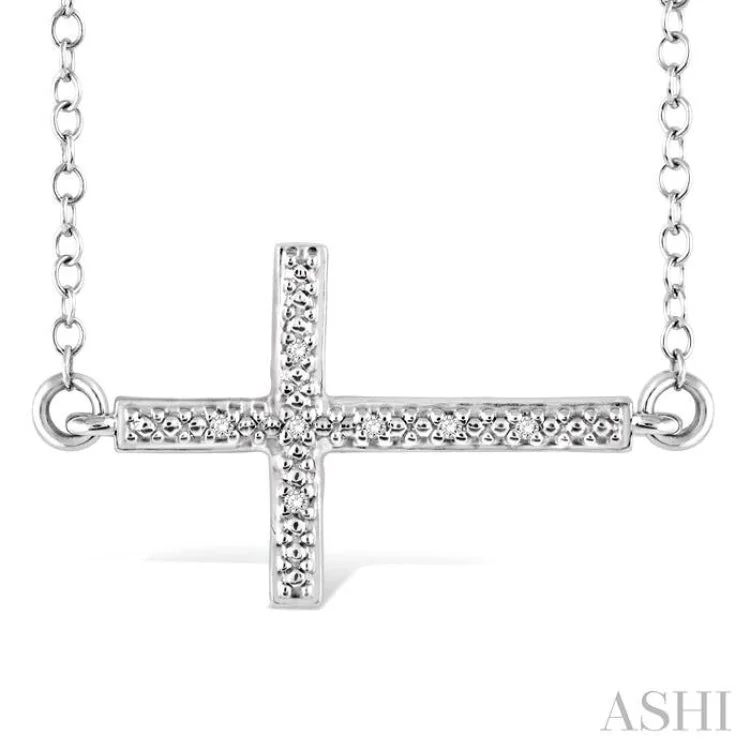 1/50 Ctw Round Cut Diamond Cross Pendant in Sterling Silver with Chain