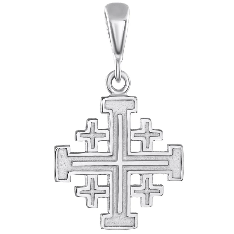 Solid 14K White Gold Crusaders Jerusalem Cross Pendant