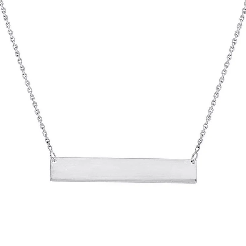 Solid 14k White Gold Engravable Bar Pendant Necklace