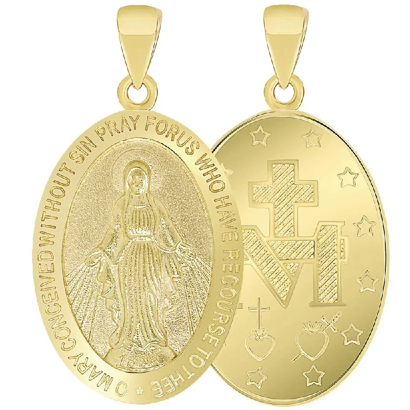 Solid 14k Yellow Gold Classic Miraculous Medallion of the Virgin Mary Pendant (Small)