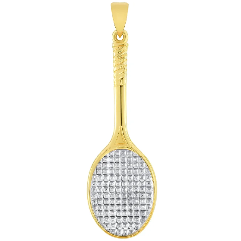 Solid 14k Yellow Gold Classic Tennis Racket Sports Pendant