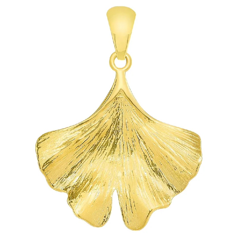 Solid 14k Yellow Gold Japanese Ginkgo Biloba Leaf Pendant