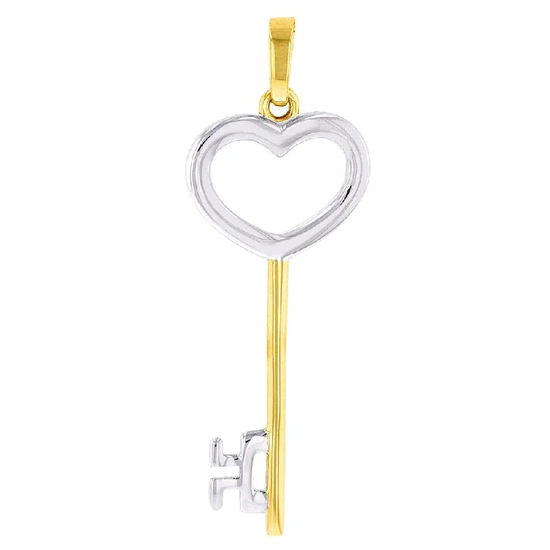 Solid 14K Yellow Gold Open Key to My Heart Love Pendant with High Polish