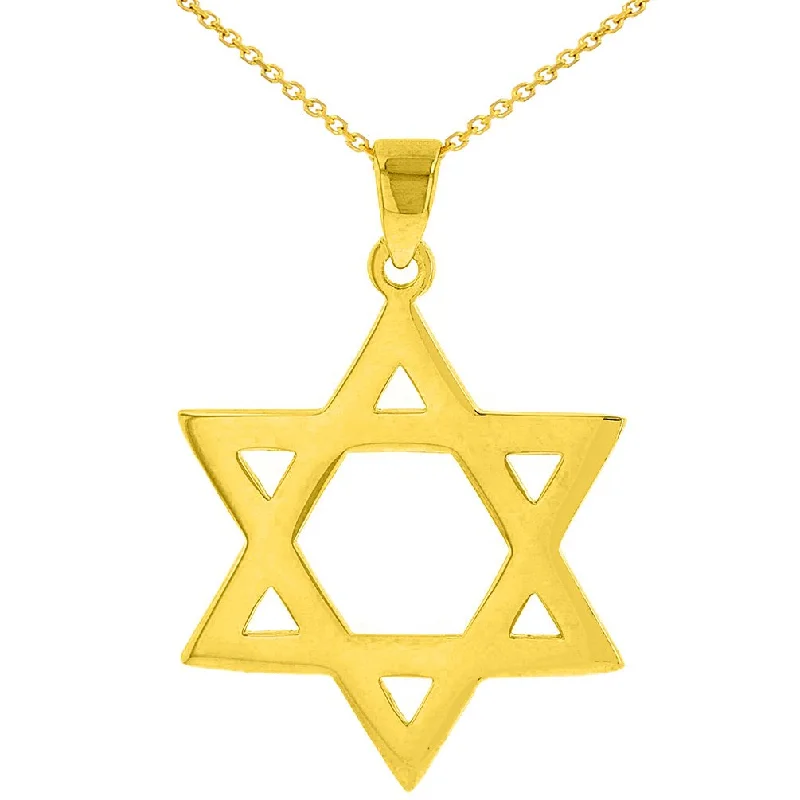 Solid 14K Yellow Gold Star Of David Hebrew Pendant Necklace