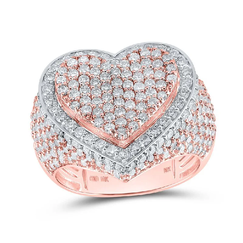 10kt Rose Gold Womens Round Diamond Heart Ring 3 Cttw