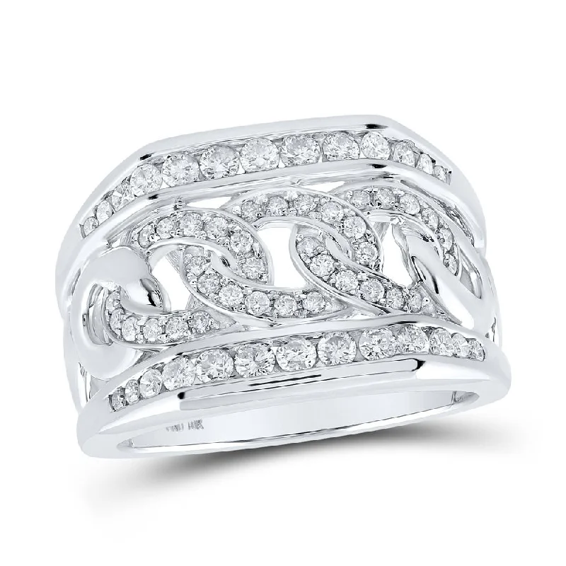 10kt White Gold Mens Round Diamond Curb Link Band Ring 1 Cttw