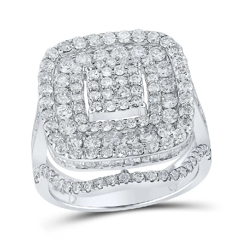 10kt White Gold Womens Round Diamond Square Ring 2-3/4 Cttw