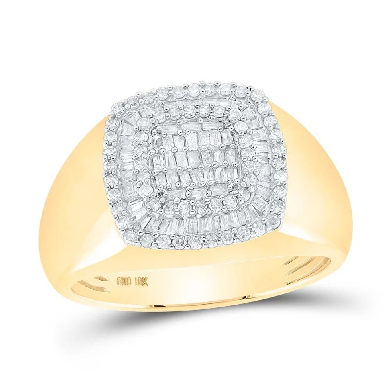 10kt Yellow Gold Mens Baguette Diamond Square Ring 3/4 Cttw