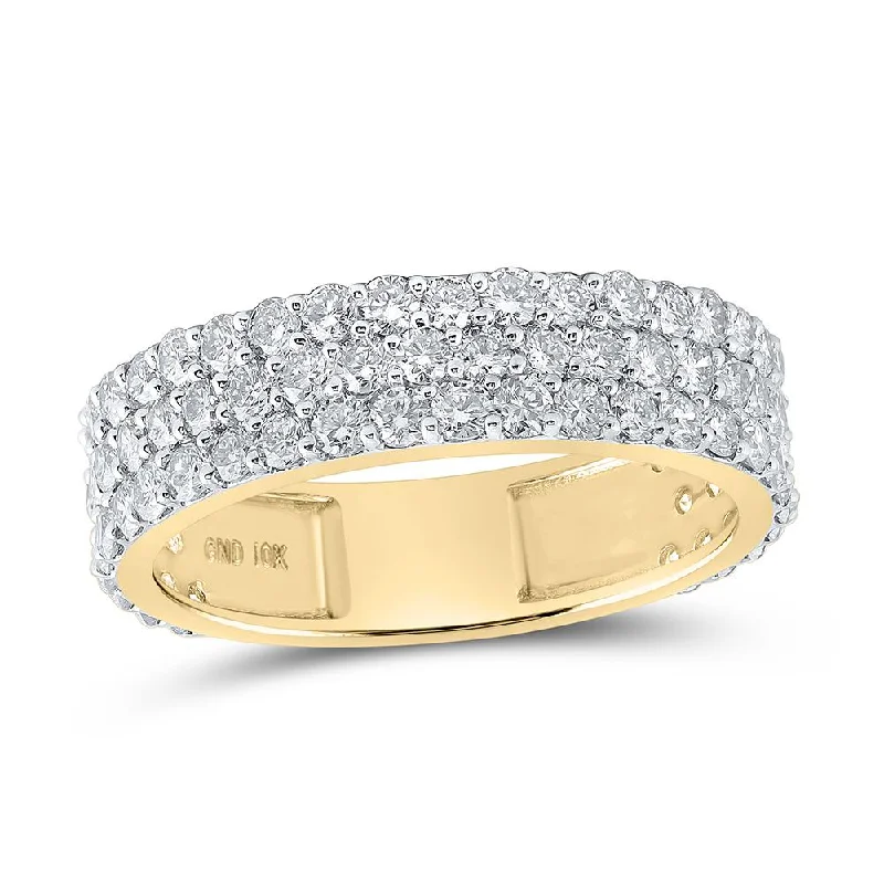 10kt Yellow Gold Mens Round Diamond 3-Row Pave Band Ring 2-5/8 Cttw