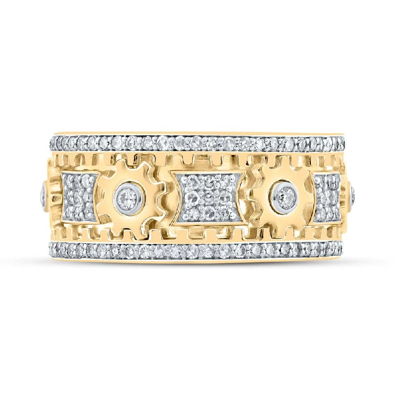 10kt Yellow Gold Mens Round Diamond Cog Band Ring 1-1/2 Cttw