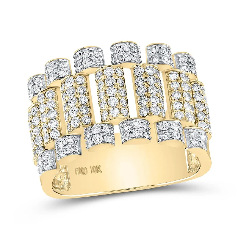 10kt Yellow Gold Mens Round Diamond Statement Band Ring 1-5/8 Cttw