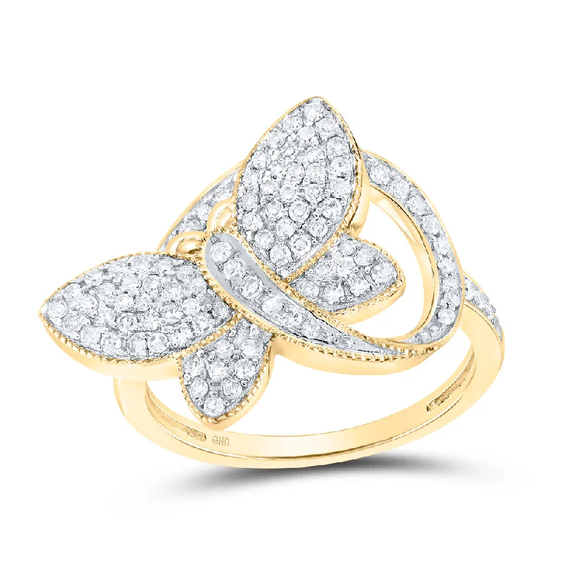 10kt Yellow Gold Womens Round Diamond Butterfly Ring 1/2 Cttw