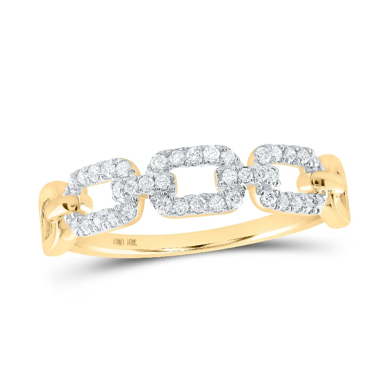 10kt Yellow Gold Womens Round Diamond Link Stackable Band Ring 1/5 Cttw