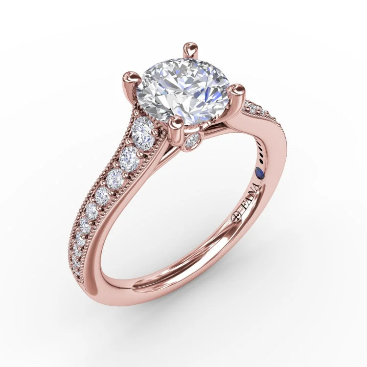 Classic Round Diamond Solitaire Engagement Ring With Milgrain Edge