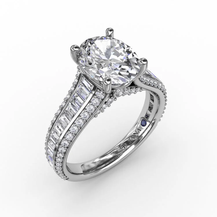 Oval Diamond Solitaire Engagement Ring With Baguettes and PavÃ©